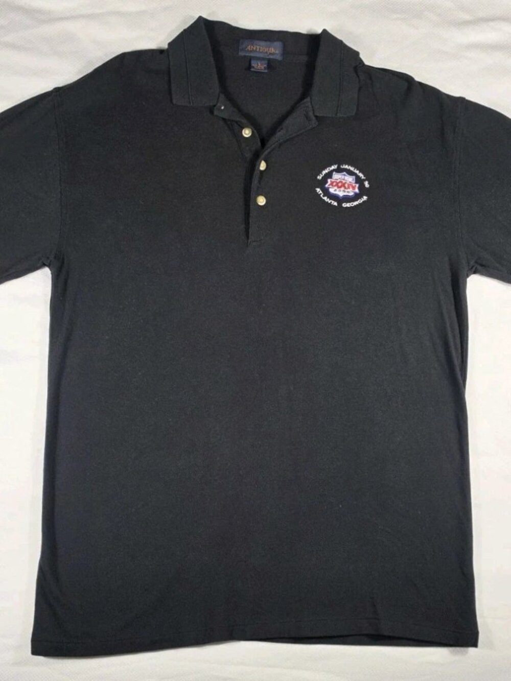Vintage NFL Super Bowl XXXIV 2000 Polo Shirt Mens L Black Antigua Atlanta NWOT